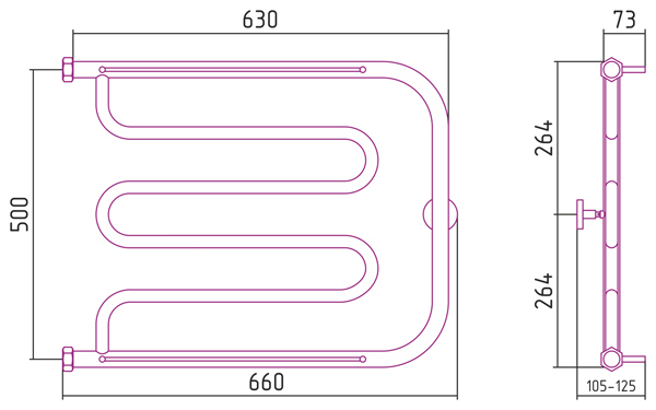 Полотенцесушитель водяной Сунержа Лира 500x650 +2 полки