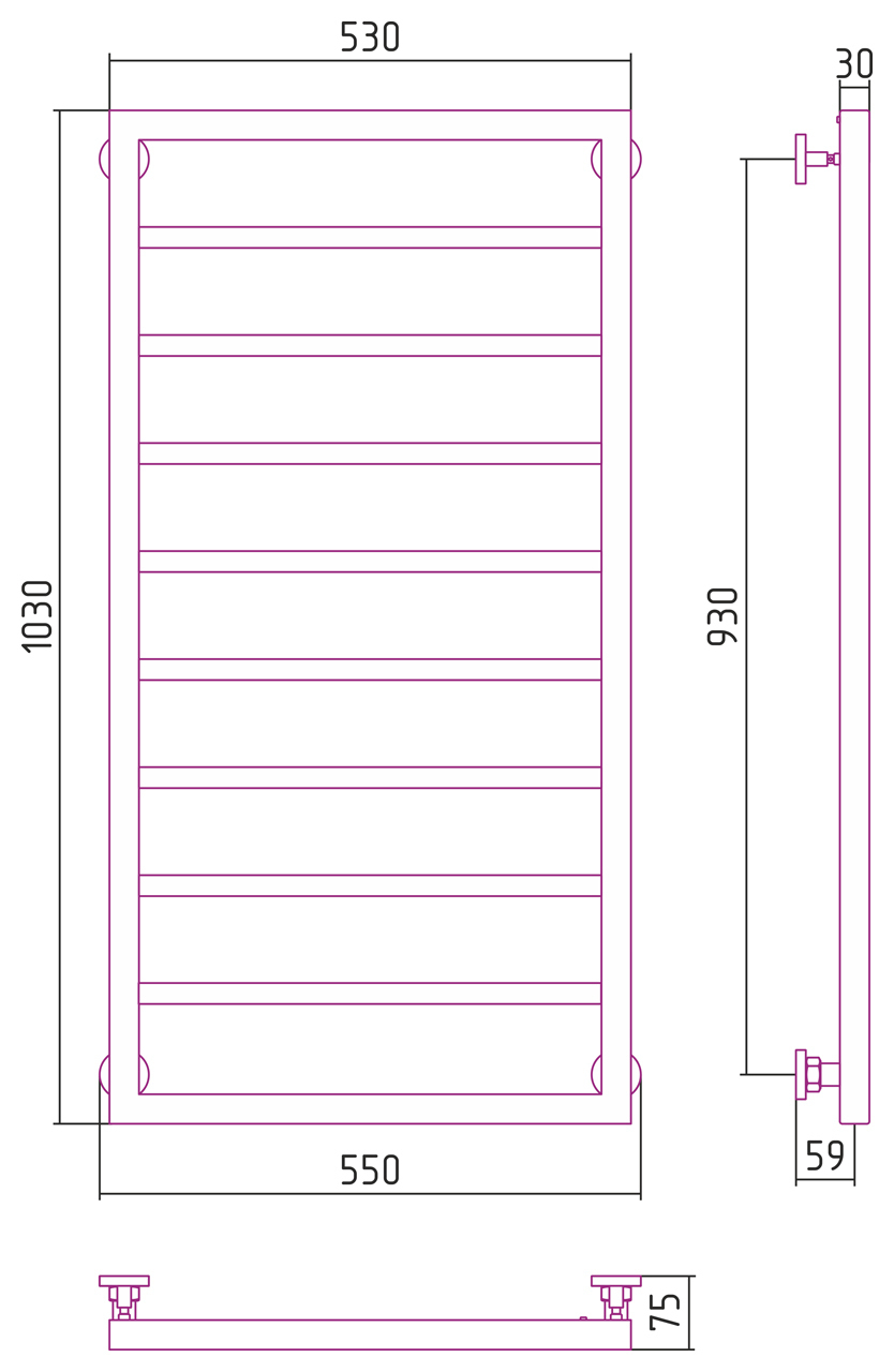 Полотенцесушитель водяной Сунержа Канцлер 1000x500