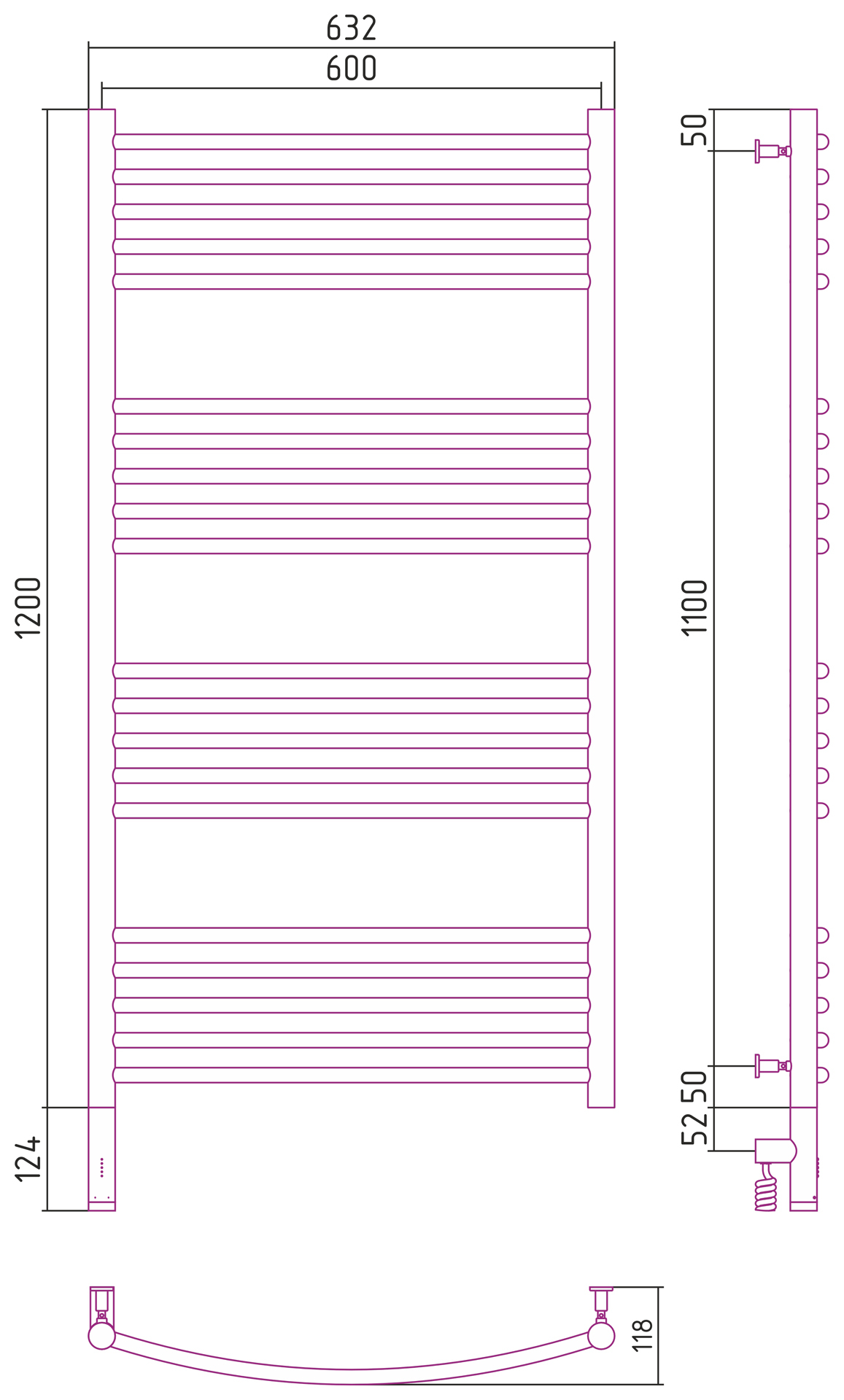 Полотенцесушитель электрический Сунержа Богема 3.0 1200x600
