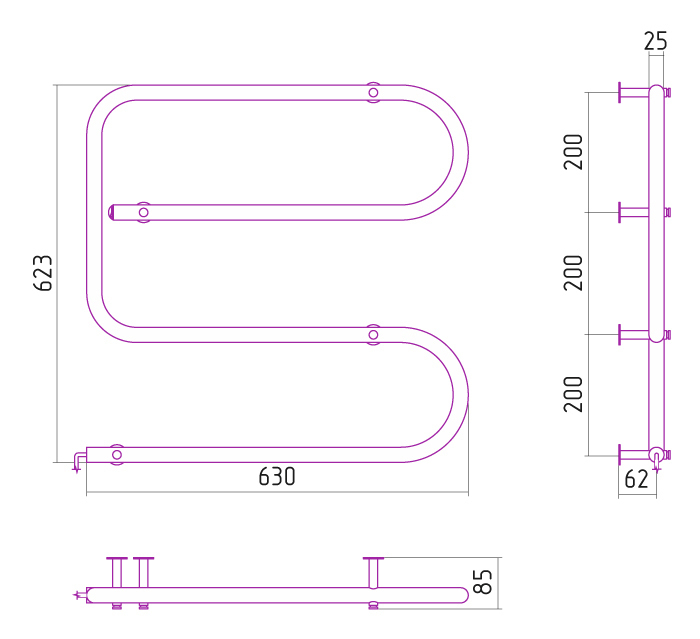 Полотенцесушитель электрический Стилье ЭПС "GS" 600x650 (64 Вт)