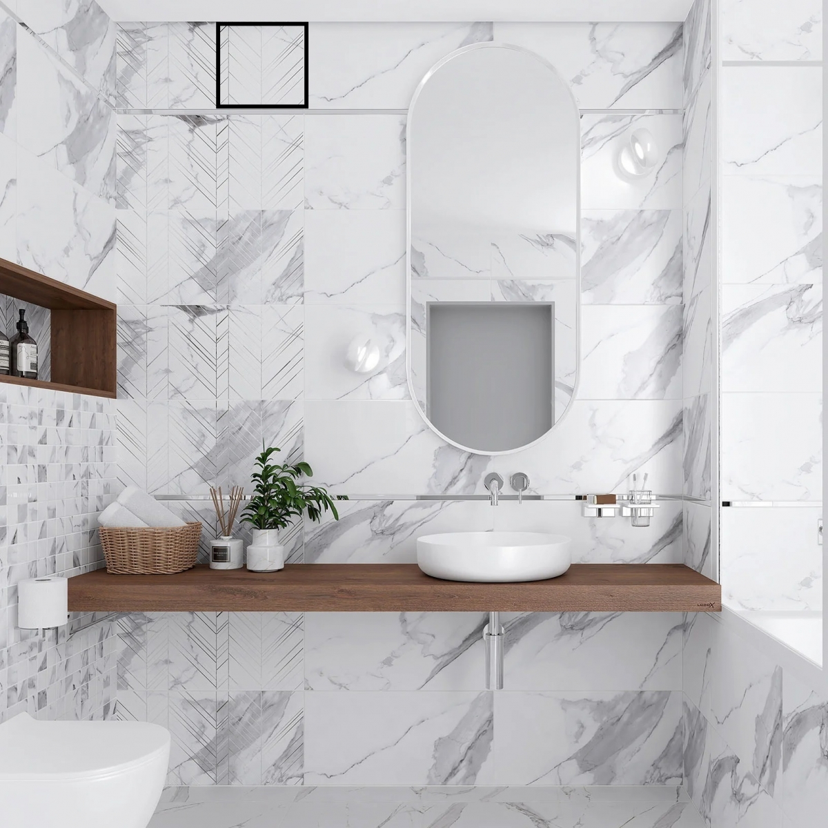 Теневой диффузор под плитку с вентилятором FoZa 207х207 с вентилятором на шарикоподшипнике 100СК, обратный клапан, черная, 100мм